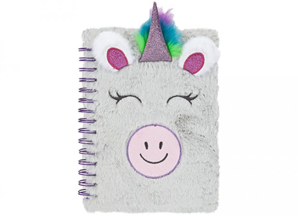 JMS we create smile A5 Plush Notebook Cute Animal Soft Furry Cover Spiral Bound Lined Journal Girls School Diary Gift Stationery Fluffy Assorted Styles Notebook - (UNICORN)