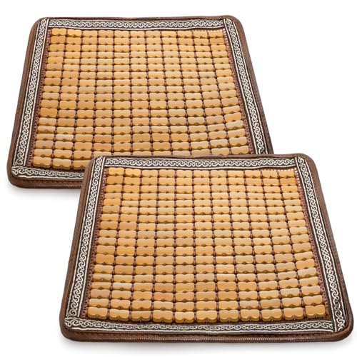 ELFULLY 2 Pcs Bamboo Chair Cushions 16.5 x 16.5 Breathable Seat Mat for Summer Anti-Slip Comfortable Seat Pad with Mahjong Design Natural Carbonized Bamboo Butt Cooler for Car Truck Home Office