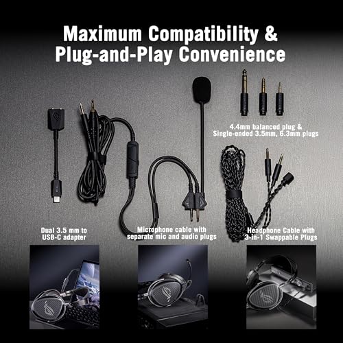 ROG Kithara, Cuffie da Gioco Cablate, Driver Magnetico HiFIMAN da 100 mm, Microfono MEMS, Due Ingressi da 3,5 mm, Compatibile con PC, Switch, PS5 e Dispositivi Mobili, Nero - Cuffia gaming - Immagine 5