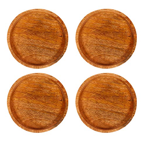 Lasaki Plate Tray Wooden Beach Circular 5 inch wp5 Set of 4 Ceramic Pots for Indoor Plants,Planters,Flower pots,gamla for Indoor,Outdoor,Succulent Pot