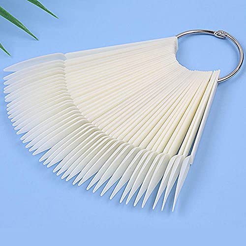 Moibase 100 Pcs Natural And Clear Fan-Shaped False Nail Swatch Sticks Nail Polish Practice Display Art Tips Nail Sample Sticks With Metal Split Ring (Sharp) Sw-A003 #TOP7