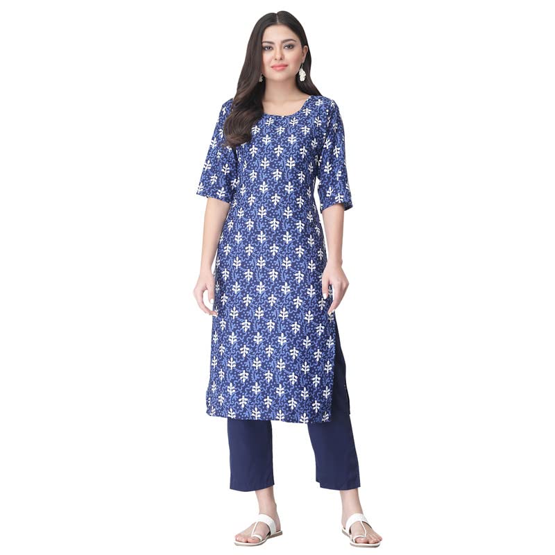 Pinkmint Women's Color Blukp-E Crepe Straight Kurta And Pant Set (Ukp-2001_Xl) Blue