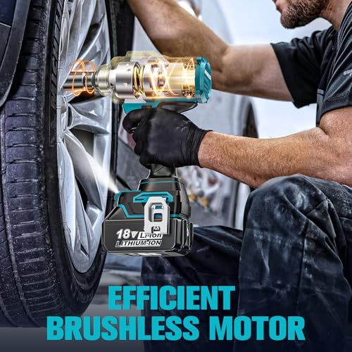 Image of DIYtoolifz Cordless Impact Wrench 1 /2 inch Compatible with Makita 18V Battery, 1000Ft-lbs (1360N.m) Brushless High Torque Impact Gun, Impact Driver for Car Truck Mower, with 2x5.0AH Battery & 6 Sockets