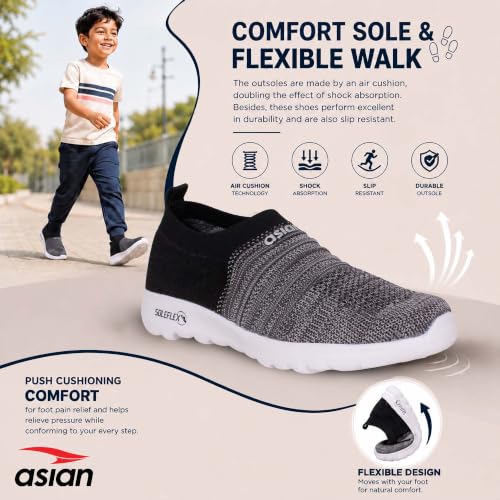 Image of ASIAN Mars-12 Kids Casual Walking Shoes | Lightweight Slip-On Design, Stretch Knit Comfort & Flexible | Ideal