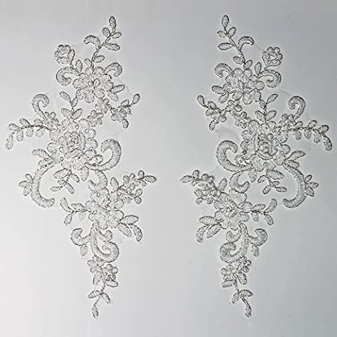 4 X Lace Applique Wedding Motif Sew On Size: 25 cm x 12 cm :#39A (Metallic Silver White) Cover