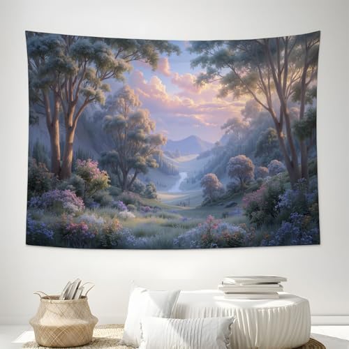 Tapisserie murale 3D pour chambre et salon paysage violet