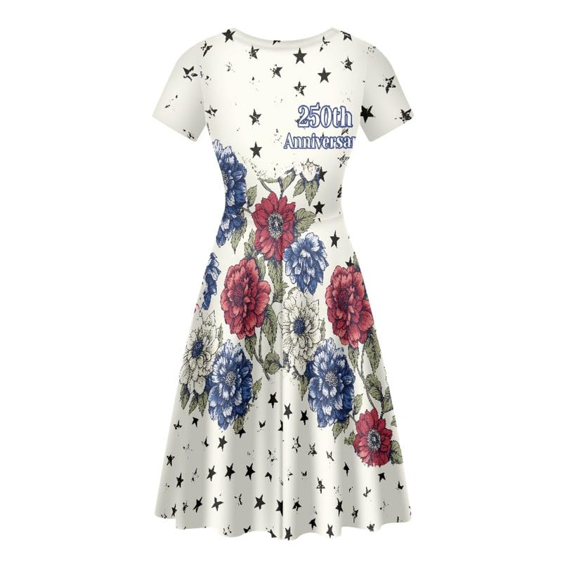 Image of Irisjudy T Shirt Dress for Women Short Sleeve Girls Short Sleeve Dress Plus Size, O Neck Knee Length Midi Dress for Ladies
