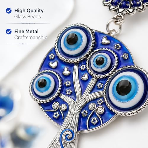Image of BLUE BEADS Turkish Feng Shui Vastu Blue Glass Evil Eye Hanging /Door Hanging Nazar Batu for Protection and Good Luck - Perfect for Gifting Home or Office (Lucky Tree)