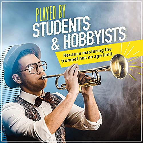 mendini by cecilio bb standard trumpet set for beginners - brass student trumpet instrument with hard case 7c mouthpiece valve oil cleaning cloth gloves gold