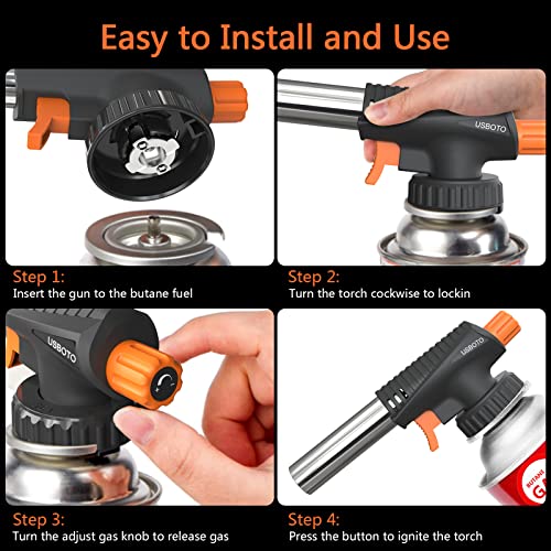 Butane Blow Torch Kitchen Lighter Head Refillable Cooking Creme Brulee Food Culinary Torch Adjustable Flame With Safety Lock And Reverse Use For Grill,Bbq,Baking,Soldering(Butane Gas Not Included) #TOP3