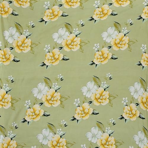 Image of Vram Premium Heavy Cotton Elastic Fitted Bedsheets with 2 King Size Pillow Covers | Diwan Bed with All Around Elastic 350 TC | 48 x 78 x 8 Inch Diwan Size Fitted | :- Light Green Flower