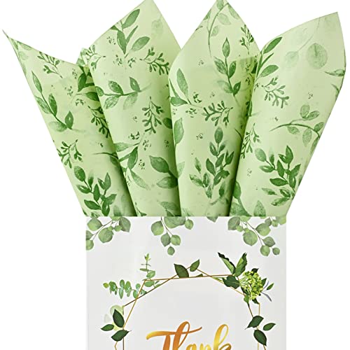 Bolsome 100 Sheets 20 * 14 Inches Eucalyptus Tissue Paper Green Leaves Gift Wrapping Tissue Greenery Botanical Tissue Paper For Gift Bags For Birthday Wedding Boho Party Craft #TOP2