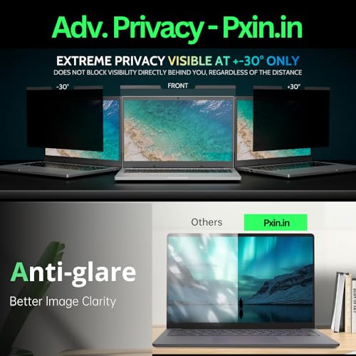 Image of Pxin 40Cm (16:9) Laptop Privacy Screen | Digital EyeCare Filter | 99% UV (A /B /C) Block | Anti Glare | Side View Blocker | Adv. Laptop Privacy Protector