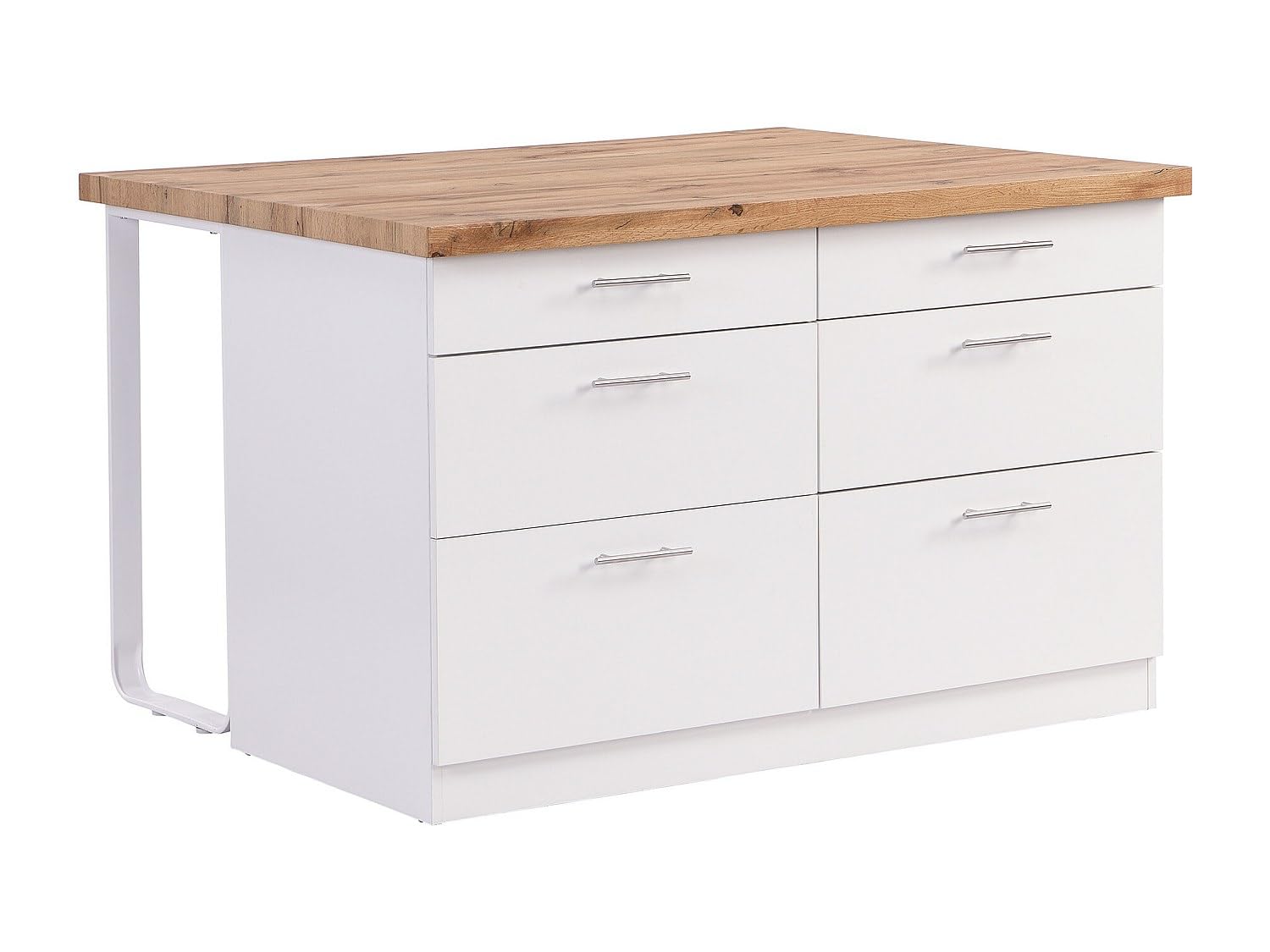 Vente-unique - Kücheninsel mit 6 Schubladen aus MDF & Metall - Weiß & Holzfarben hell - ALEGRITA