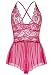 ALLureLove Sexy Lingerie Leotard Teddy Nightwear Lace Miniskirt Babydoll (Rose Red,L)