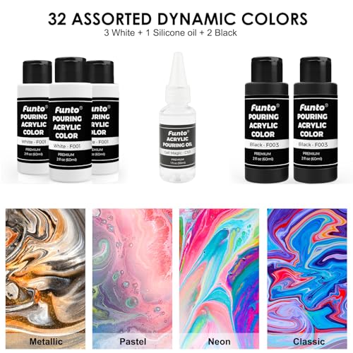Image of Funto Acrylic Pouring Paint Set, 36 Bottles, with Silicone Oil, High Flow, Pre-Mixed, Art Supplies for Pouring on Canvas, Glass, Wood, Tile, Rocks
