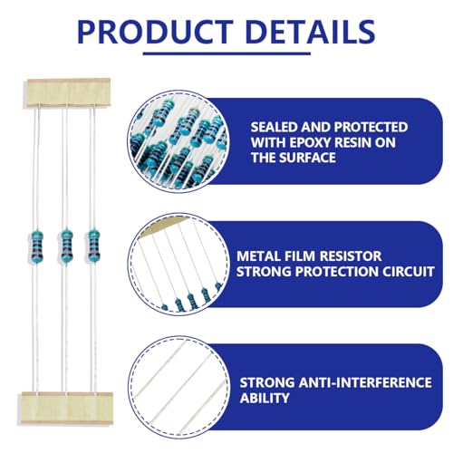 image for Innfeeltech 100 Pcs 1/4W 1% Tolerance 5.1K Ohm Metal Film Resistor Res