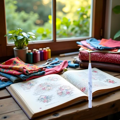 Image of WsjiaboFux White Punch Needle, Adjustable Embroidery Punch Needle Pen Tool Punch Needle Supplies for Stitching Applique Embellishment DIY Threaders Sewing Knitting, Blue