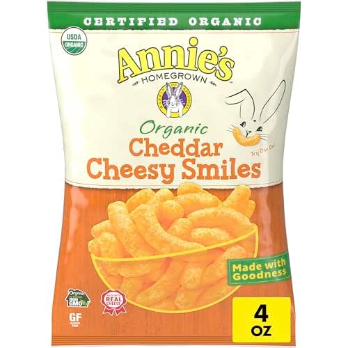 Annie's Organic Cheddar Cheesy Smiles, Baked Corn Puffs, Gluten Free,