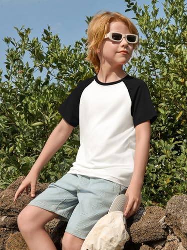 Haloumoning Boys Short Sleeve Raglan T Shirts Kids Basic Color-Block Tops Crewneck Tees 5-14 Years3