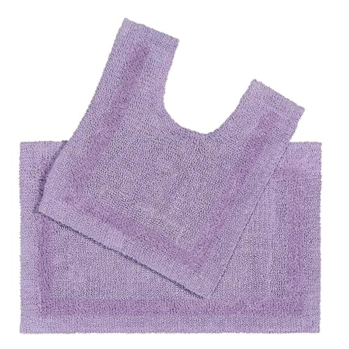 HOMESCAPES Tapis de Bain et Contour WC en Coton, Lilas, Ensemble Tapis Salle de Bain et WC – Lot...