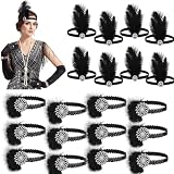Ceenna 24 Pcs 1920s Flapper Headbands Roaring 20s Black Feather Headpiece for Women 1920s Hair Feather Accessories Birthday Party Hair Costume Decorations