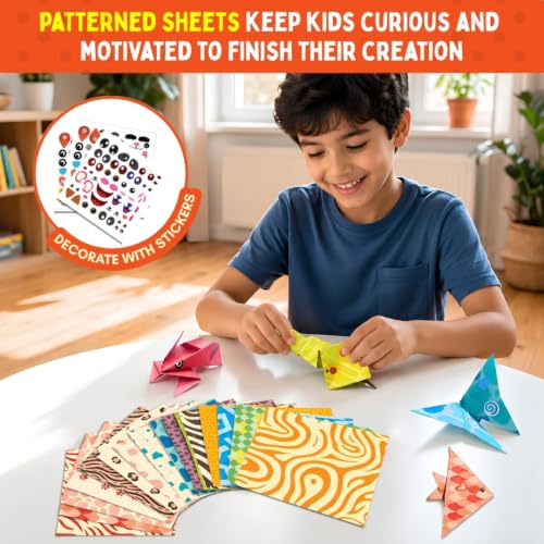 Image of PepPlay 108 Origami Paper Craft Kit for Kids 3-12 Years | 18 Animal Designs, 200+ Stickers, Booklet + QR Video Tutorials | 4-Level Guided Folding, Numbered Lines | Birthday Return Gift