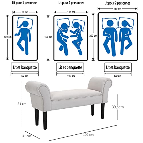 HOMCOM zitbank voor slaapkamer, bedbank, gestoffeerde bank, MDF, schuimstof, grijs, 102 x 31 x 51 cm - Image 4