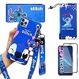 iPhone 14 Pro Max case with HD Screen Protector, Cute Stitch Cartoon 3D Character Silicone Cover Cas