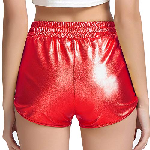 Image of Perfashion Women's Metallic Shiny Shorts Sparkly Hot Yoga Outfit