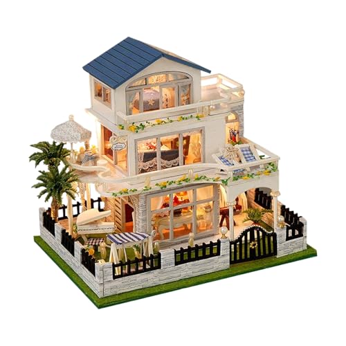Kit para Construir Casa Miniatura - Kit de Modelado 3D de Villa Pequeña en Madera con LED - Decoración del Hogar para Hombres Niños Jóvenes Hijos Hijas Adolescentes