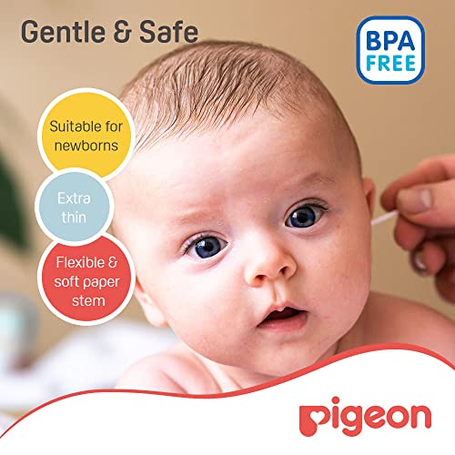 Image of Pigeon Cotton Swabs Extra Thin Stem | 100% Soft Cotton Tips | BPA Free & Eco Friendly | Gentle Baby Ear & Hygiene Care | White | 200 pcs (Pack of 2)