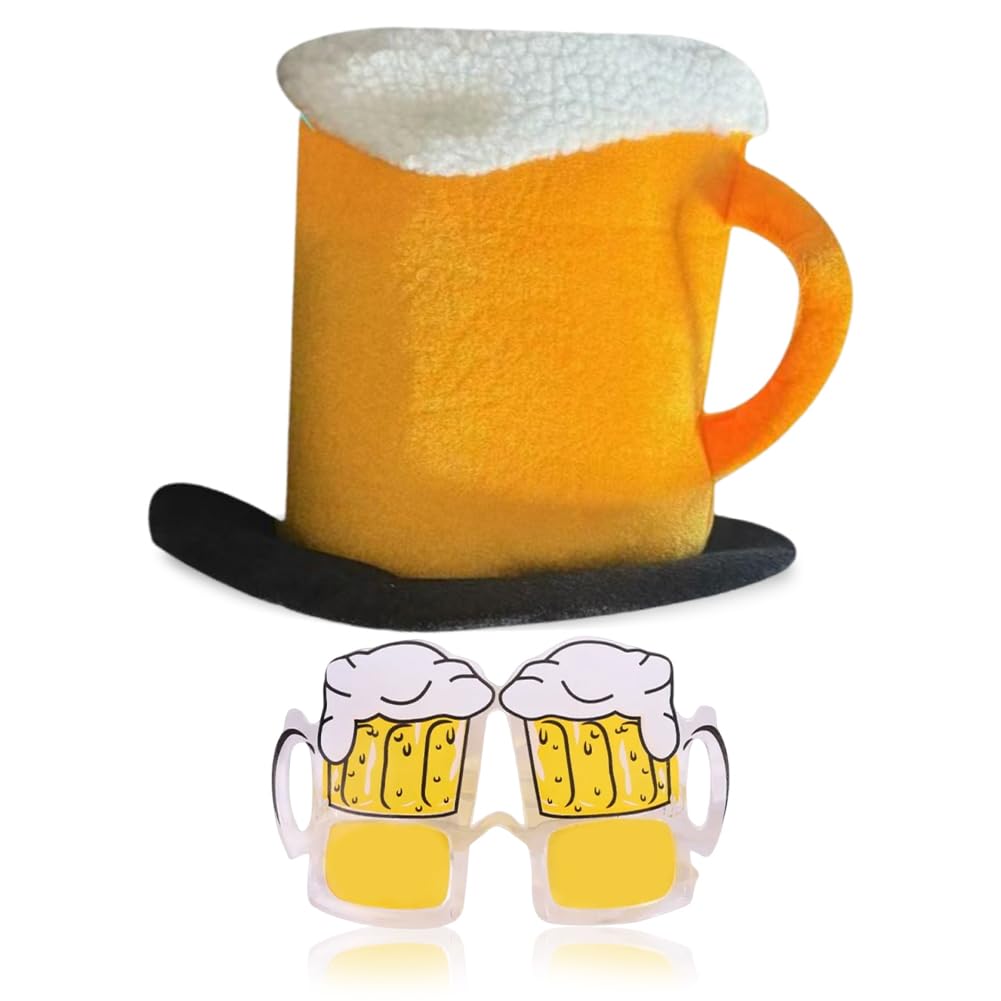 Sombrero De Cerveza Con Asa y Gafas De Fiesta Con Forma De Jarra De Cerveza,Sombrero De Cerveza Para Oktoberfest Fiestas Accesorios Divertidos Para Disfraces De Carnaval Para Adultos