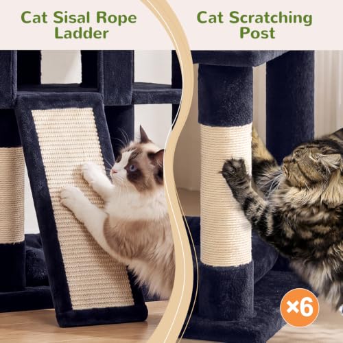 Image of Globlazer Heavy Duty Cat Trees for Large Cats, Sturdy 72in Maine Coon Cat Tree for Large Cats 20 lbs+ Heavy Duty Cat Tower for Adult Biggest Cat with 6 Scratching Posts, Hammock, S72, Smoky Gray