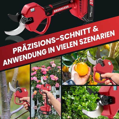 Akku Astschere, 50MM Elektrische Gartenschere Kabellos für Makita mit LCD Anzeige 2x 2000mAh Batteries, Leistungsstark Leise, Professionelle Bürstenlose Gartenschere für Zweige, Sträucher, Stämme