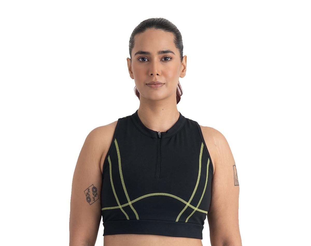 hunnit 2 in 1 Sports Bra Crop Top for Women with Front Zipper| High Neck Racerback Sports Bra| Medium Coverage| Lightly Padded| Stretchable Sports Bra for Gym Workout| Sweat Wicking Fabric-picture-44