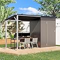 AECOJOY Outdoor Open-Sided Storage Shed, 3x5 Sheds & Outdoor Storage with 15 Sq. Ft Covered, 5x3 Small 2-in-1 Tool Shed with Attached Hardtop Metal Pergola Gazebo
