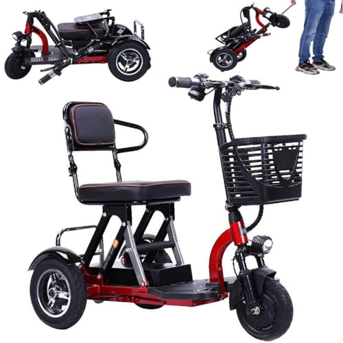 Scooter de Movilidad de 3 Ruedas para Adultos, Plegable, Ligero, con batería de 20 Ah, Asiento de Largo Alcance, Cesta Delantera y fácil Control para Viajar.