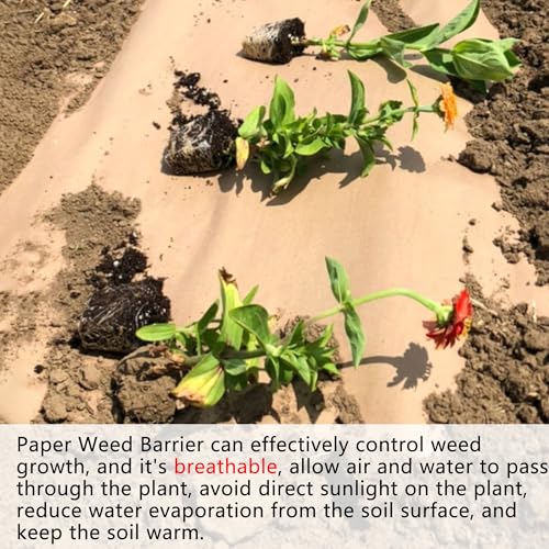 Image of Biodegradable Weed Barrier, 4 x 50 Ft Heavy Duty Garden Paper Biodegradable Landscape Fabric Paper Garden Mulch Rolls Weed Barrier for Weeds, Paper Mulch Rolls Garden Paper for Outdoor Garden Lawn