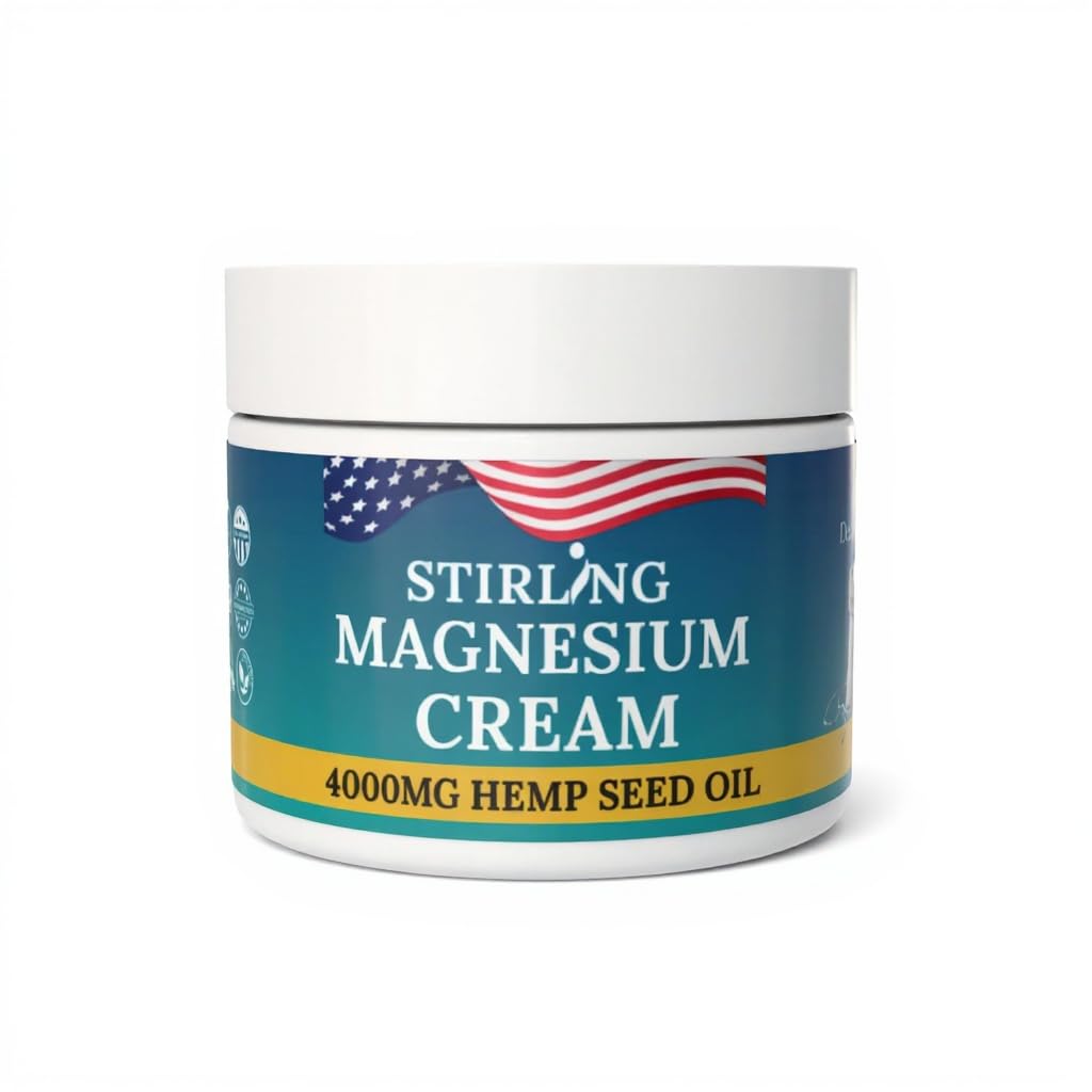 STIRLING Magnesium Cream - 4000mg Hemp Seed Oil + Magnesium & Arnica - Supports Joint Mobility, Muscle Comfort & Back Function - Made in USA with