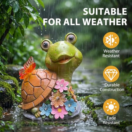 Tortuga solar con luces LED automáticas en flores de resina resistentes al exterior 4