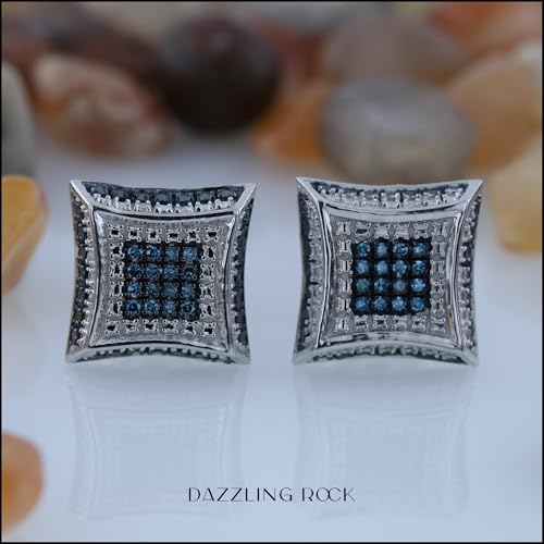 Dazzlingrock Collection Round White/Blue/Black Diamond Kite Shape Micro Pave Hip Hop Iced Out Studs in 925 Sterling Silver, Unisex Design Ladies, Mens Real Diamond Earrings3