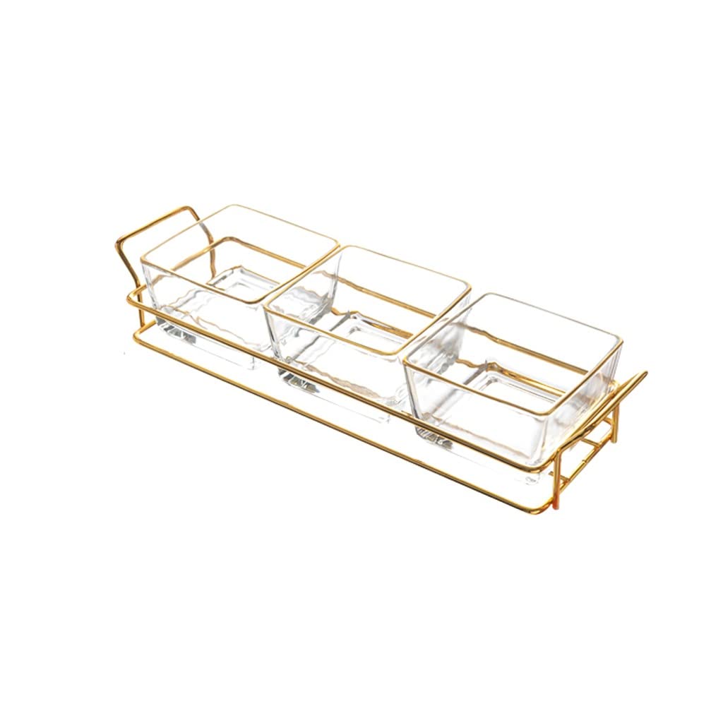 Taca Na Przekąski Z Siatki Cukierki Orzechy Nasiona Talerz Szkło Suszone Owoce Naczynia Domowe Z Metalowymi Talerzami Do Serwowania Przekąsek(Gold-28X9.5X5.7Cm)