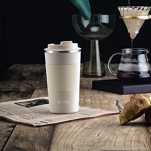 VEIYI Termo de acero inoxidable, 510 ml, taza de café To Go, vaso de viaje con tapa, 100% a prueba de fugas y doble… - Imagen 7