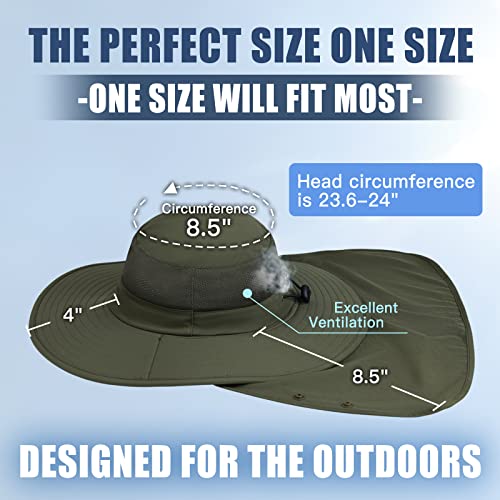 Sclzoed Fishing Hat For Men，Outdoor Sun Hat Upf51+ Mesh Wide Brim Fishing Hat With Neck Flap Aqua Blue #TOP5