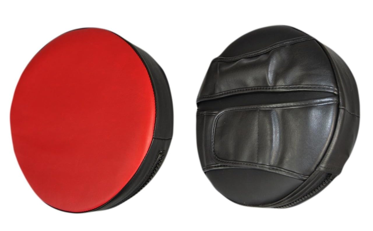Handpratze Rund - einstellbare Griffe - 25 cm Durchmesser - Kunstleder rot-schwarz - Kickboxen, Karate, Kampfsport