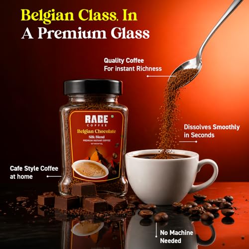 Image of Rage Coffee Silk Blend Instant Coffee | Belgian Chocolate Silk Blend Flavoured Coffee 60 GMs | Premium, Bold & Smooth (Pack of 3)
