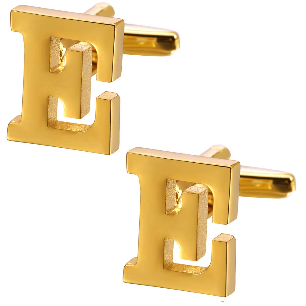 A-Z Initial Cufflink for Men, Classic 18k Gold Silver Black Letter Alphabet Monogram Cuff Links for Wedding Business Party Party