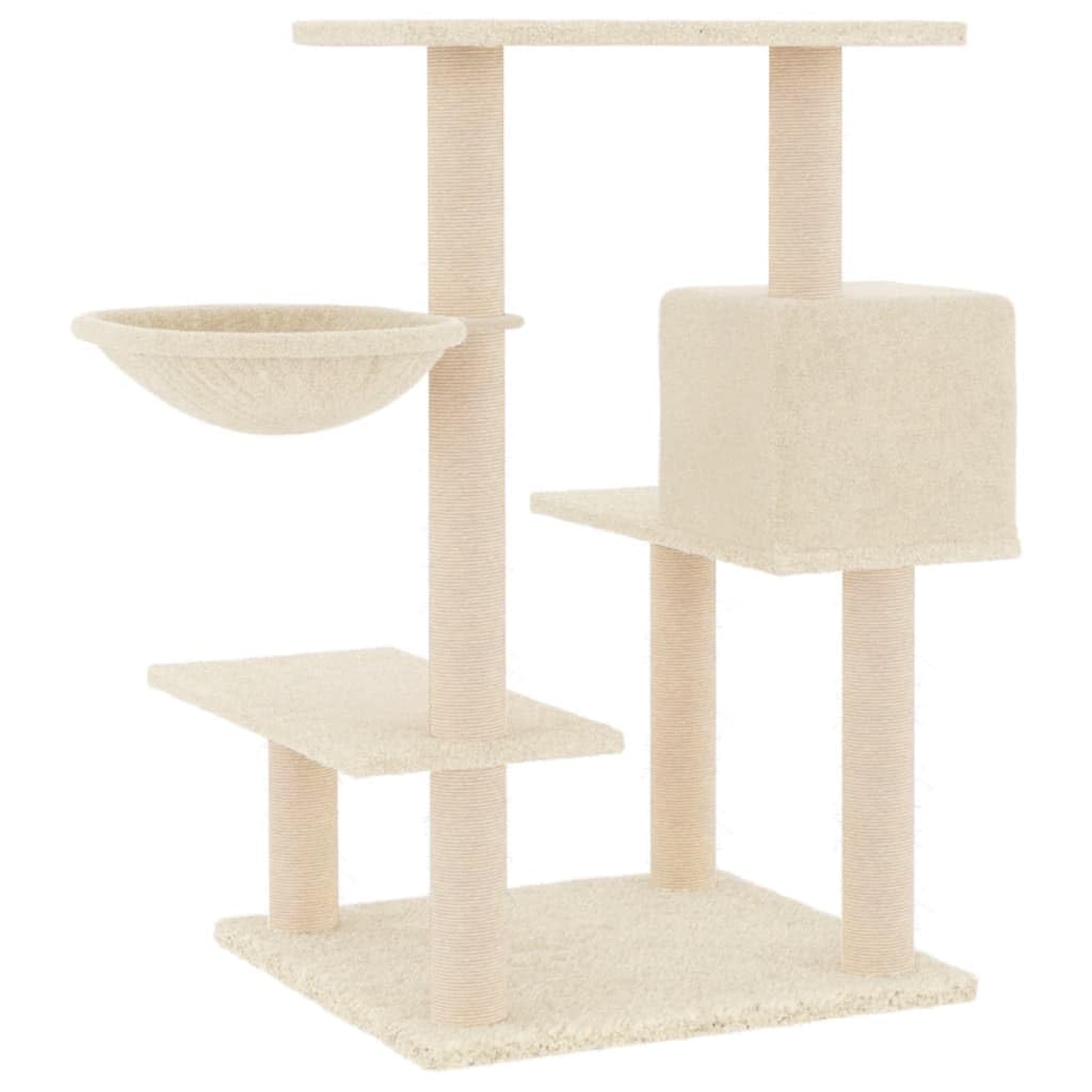 Kratzbaum mit Sisal-Kratzsäulen Creme 82,5 cm - Alles-in-einem Katzenturm mit Kuschelhöhle, Liegemulde und Korb - Stabiles Katzenmöbel aus Holzwerkstoff und weichem Plüsch