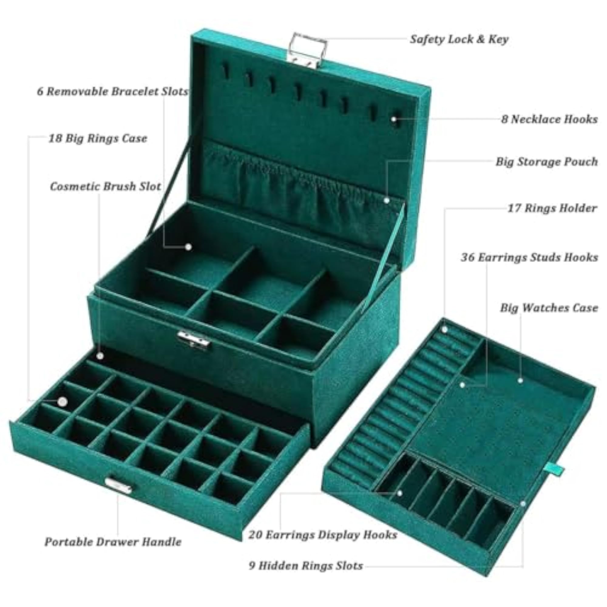 3-layers Green Stud Jewelry Organizer Box